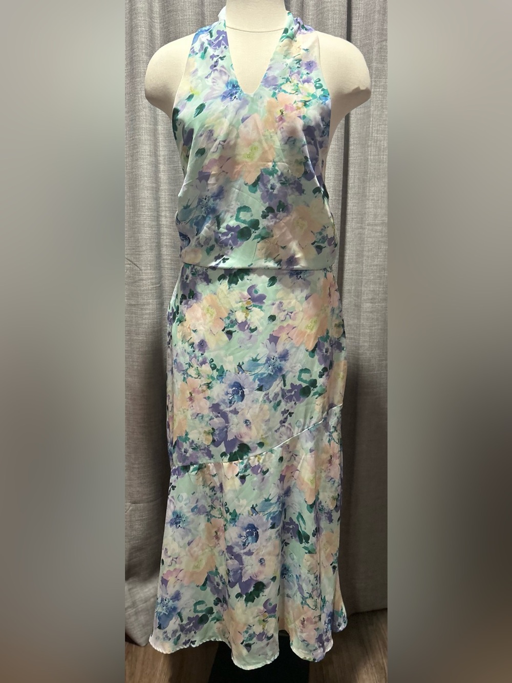 Floral Halter Maxi Dress in Mint and Lavender